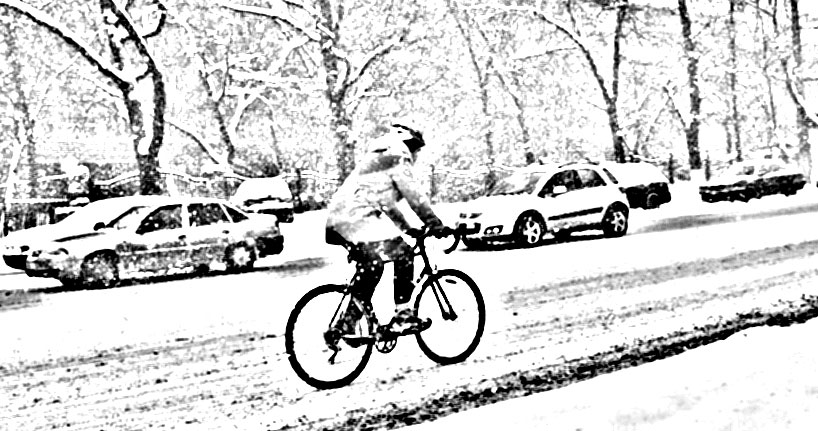 на велосипеде зимой