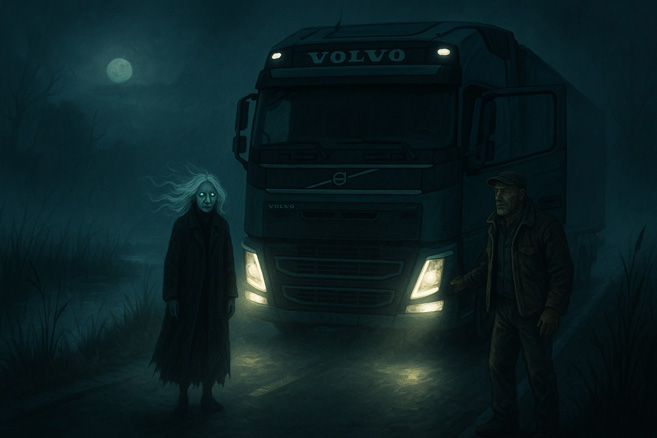 Встреча дальнобойщика с призраком на болоте